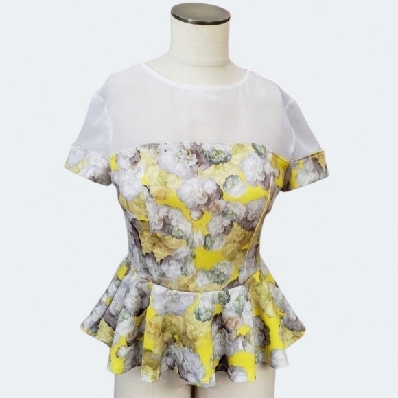 ASOS Tops - ASOS Floral peplum top sheer chest & shoulder Size 6 Coquette